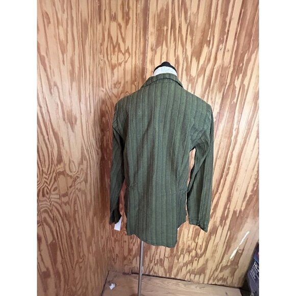 FLAX  Designs Womens NWT Button Down Long Sleeve 100% Linen Small Green Striped - Picture 6 of 8